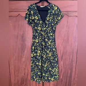 Lush Black Midi Dress with Yellow Floral Print